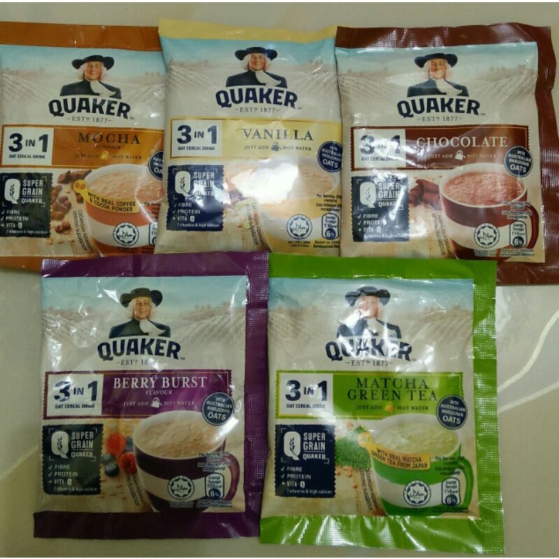 

Quaker 3 in 1 Oat Cereal drink Malaysia / Quaker Oats Malaysia Chocolate/ Original / Berry / Matcha