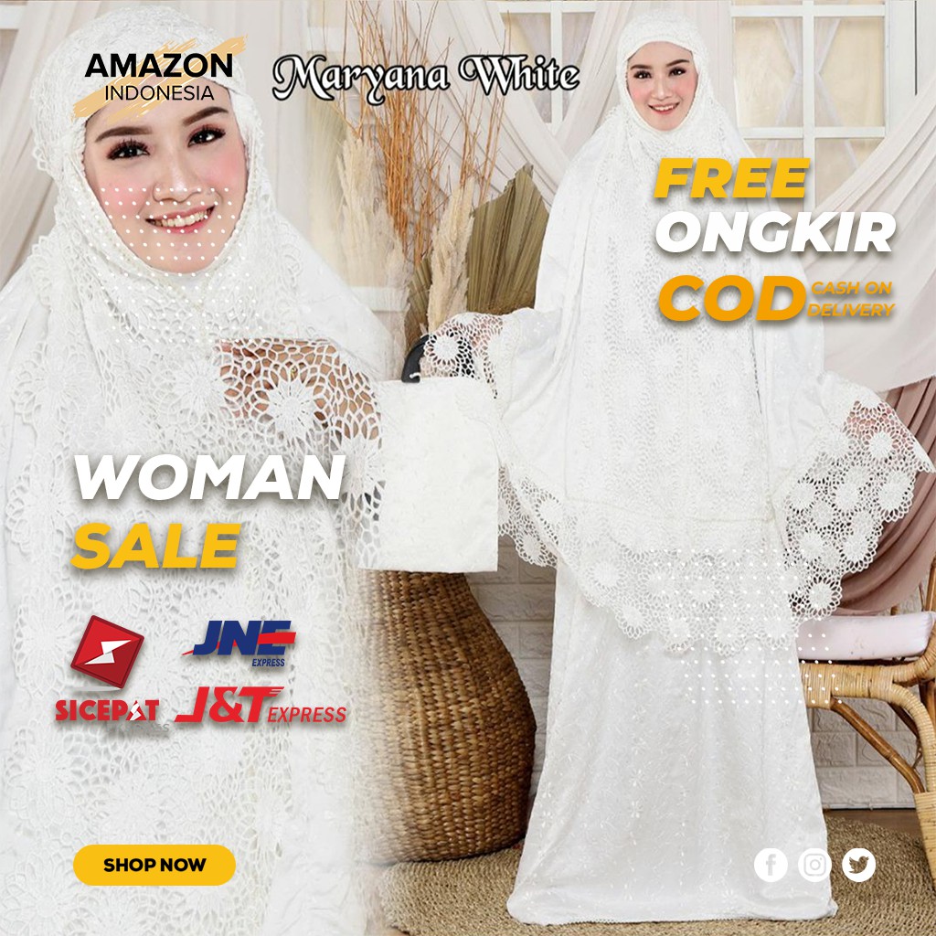 MUKENA WANITA DEWASA WARNA WHITE BAHAN SUTRA PARIS KOMBINASI RENDA MEWAH BORDIR GOOD QUALITY IMPORT