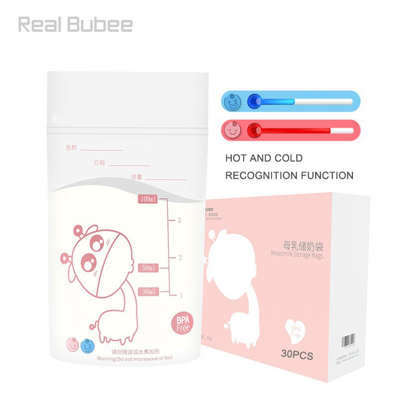 Perlengkapan Bayi: Kantong ASI Real Bubee 30Pcs 100ml dengan Sensor Temperatur - B100091