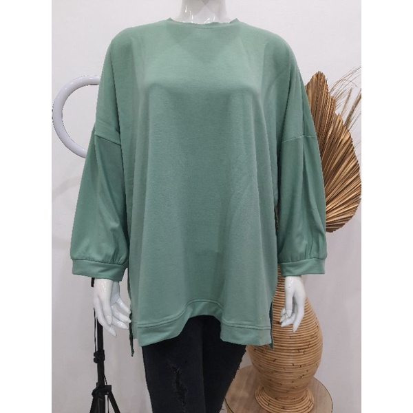 ATASAN BLOUSE BATWING JUMBO BIGSIZE OVERSIZE BABYTERRY SPANDEX - 1795-Hijau mint