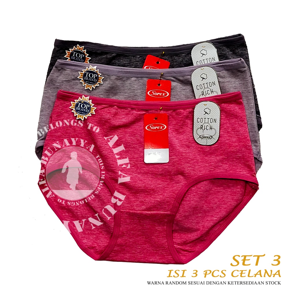 3 Pcs Celana Dalam Wanita SOREX 1254 - CD Underwear - Cutton Rich - Pakaian Dalam Wanita Katun Cotton