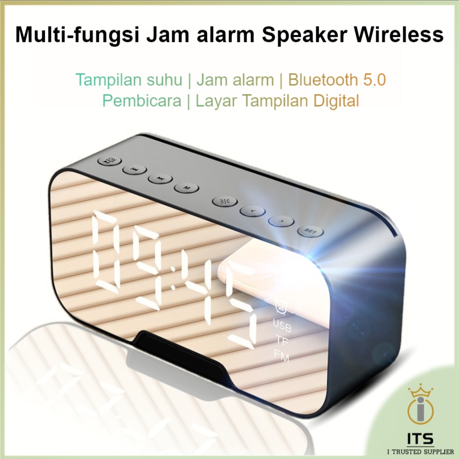 ITS Speaker Bluetooth Digital Multi-Fungsi Jam alarm ganda / Termometer / Jam / Radio FM / Portabel