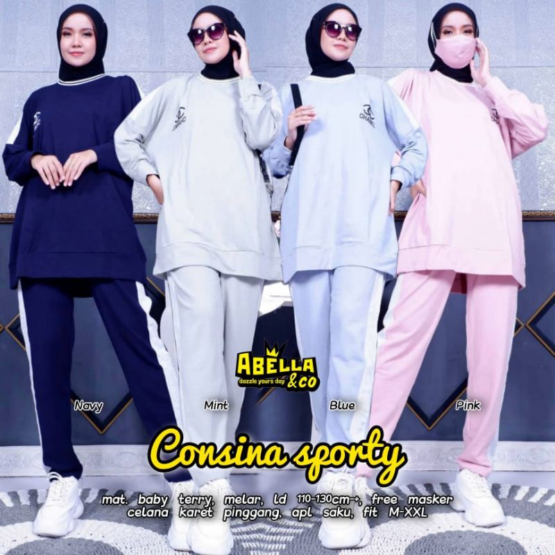 CONSINA SPORTY Setelan Olahraga Wanita Muslimah LD 110 - 130cm Set Baju Senam Wanita  Original Abell