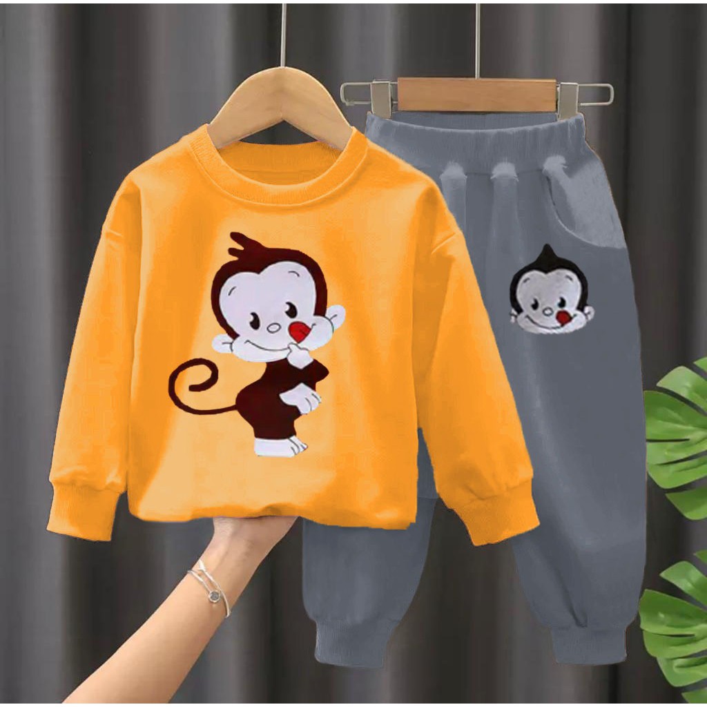 SETELAN SWEATER ANAK BAJU SWEATER ANAK SWEATER JOGGER ANAK MONKEY 1-5 TAHUN BAJU NAK LAKI LAKI B