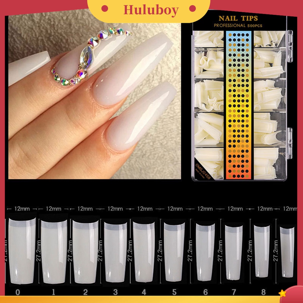 Huluboy Huluboy♡ 500pcs / Set Stiker Kuku Palsu Full Cover Bentuk C Lengkung Panjang Frosted Untuk Nail Art / Manicure DIY