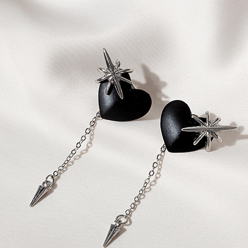 Fancyqube Anting Rumbai Bentuk Hati Asimetris Warna Hitam Untuk Wanita