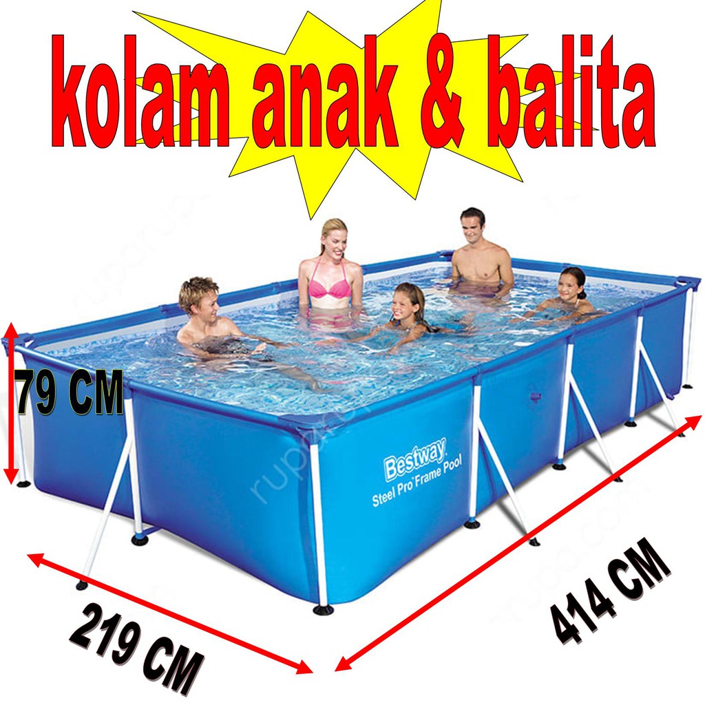 kolam renang anak swimming pool plastik kotak petak portable balita square frame ukuran besar big