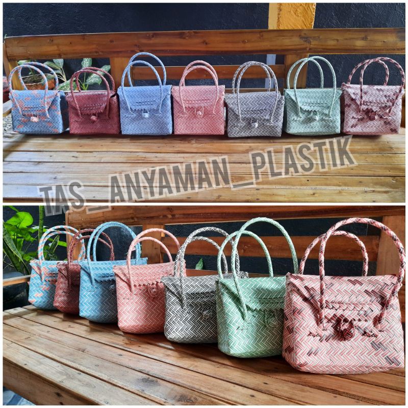 Dompet Anyaman Pesta Polos  Plastik Wanita Murah Bahan Lurik Halus