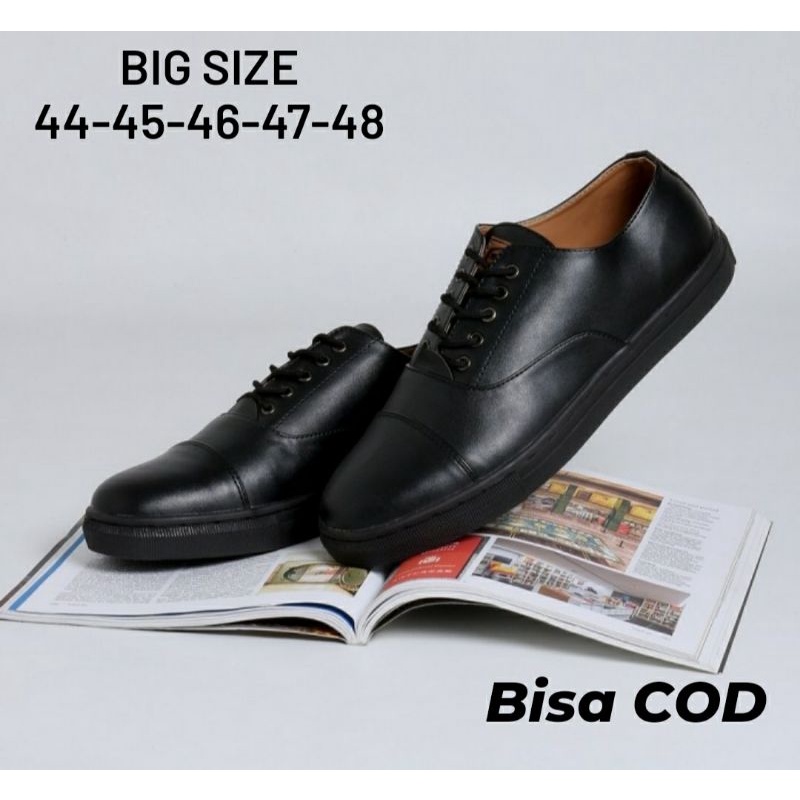 Bisa COD / Sepatu Pantofel Makazi Pria IMPOR Big Size 44-48 Ukuran Kaki Jumbo Super Gede Bahan Kulit Hitam Kasual - 44