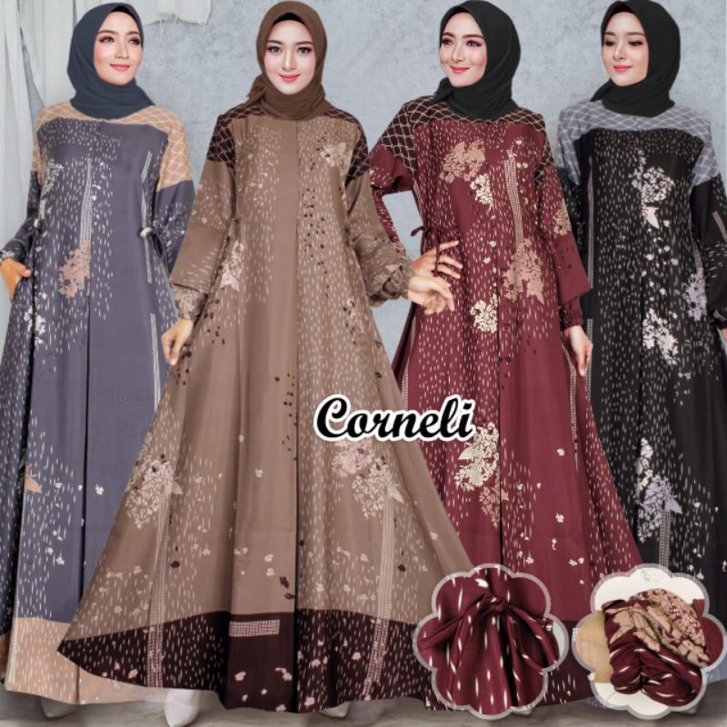 baju gamis wanita dress muslim terbaru (Ready Jumbo) Gamis Maxmara Lux Ready Sampai Jumbo Motif Huj 