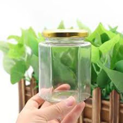 Jar Kaca Hexagonal Segi enam 280ml 100% baru Import  Toples Kaca Hexagon Tutup Emas Stainlees