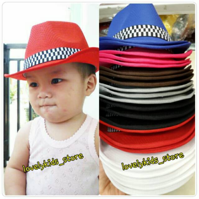 Topi Anak 1 - 5 tahun Fedora Polos Warna Merah Hitam Biru Fashion Hat