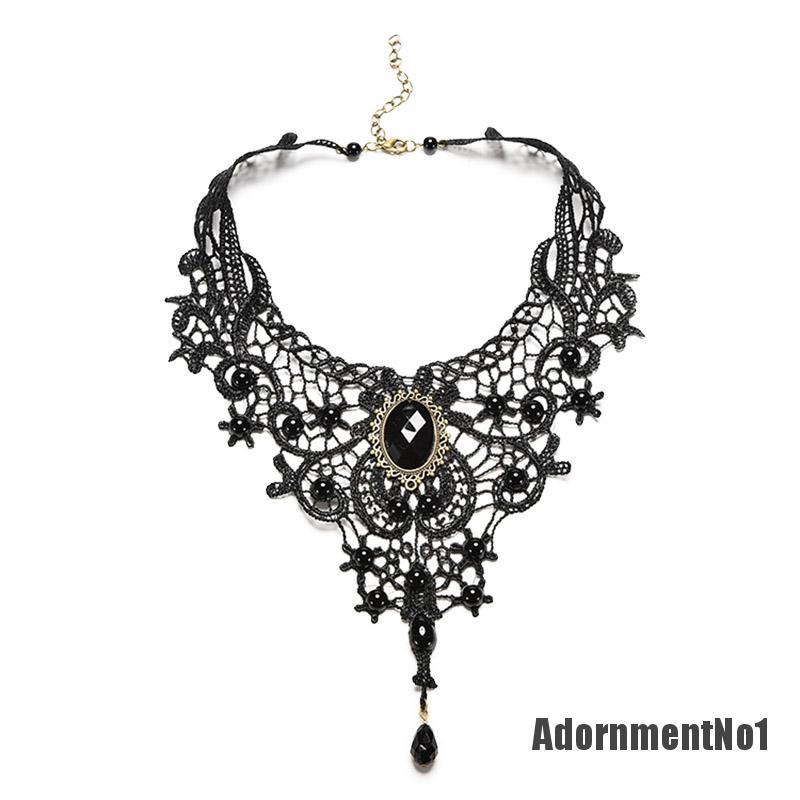 (Adornmentno1) Kalung Choker Lace Hitam Gaya Gothic / Victoria / Steampunk Untuk Wanita