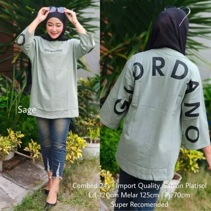 Giordano Top Baju Atasan Wanita Kekinian Blouse Wanita Jumbo Ld120cm Kaos Oversize Matt Combed Aksen Sablon