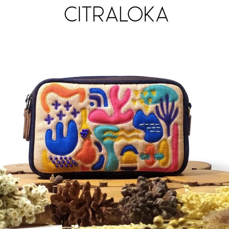 Dompet Mini Mudagaya Puspita Citraloka Wanita Etnik Terbaru dengan tali Selempang & jinjing Original