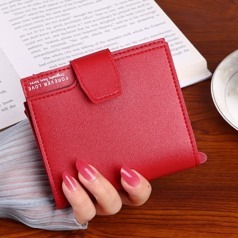 ⚘FASHION88⚘D26-1 Dompet Lipat PENDEK Wanita Trendy Murah/dompet wanita mini murah real pic-MERAH