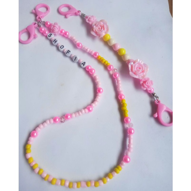 Kalung masker anak + konektor masker (1 set) bisa request nama &amp; warna atau motif