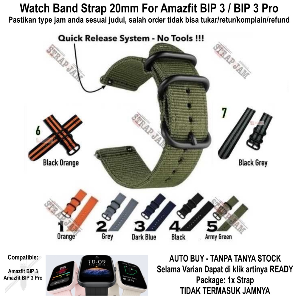 Tali Jam Amazfit BIP 3 / Pro - Strap 20mm Nylon Stitching 3 Buckle