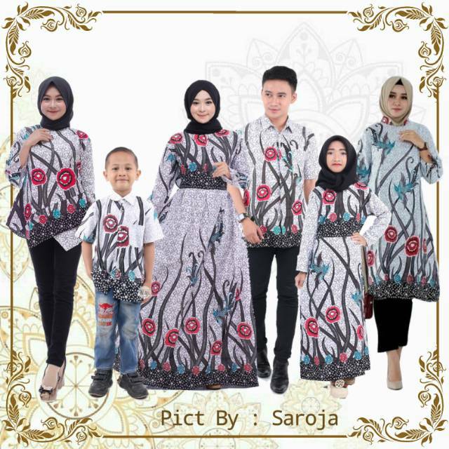 Saroja (092) Couple Keluarga Batik Gamis Batik Katun Premium Motif Ilalang Putih