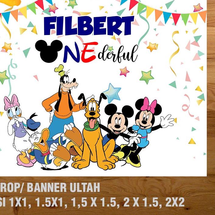 BAYAR DITEMPAT✔️MICKEY MOUSE & MINNIE MOUSE BANNER ULTAH/ BACKDROP ULTAH/ SPANDUK ULANG TAHUN UL-TAH