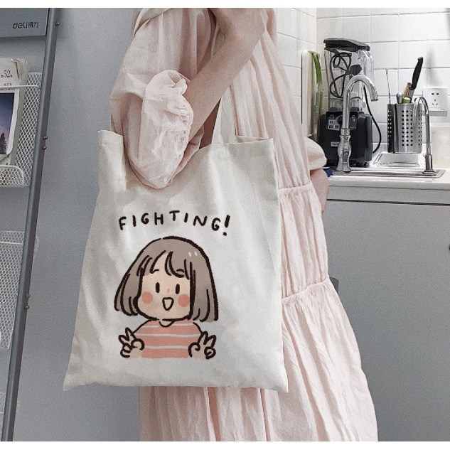 MYSTIQUE.ID-TOTE BAG FIGHTING LUCU DAN AESTHETIC