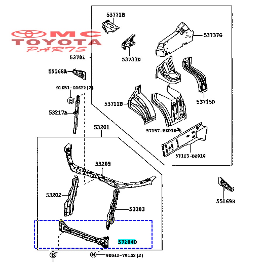 Support Radiator Palangan Depan Bawah Avanza Xenia 57104-BZ180