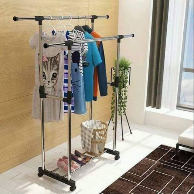 Barnik88 Stand Hanger Single Double Multifungsi Gantungan Baju  Stand hanger 4 Roda Serbaguna  - BARNIK88