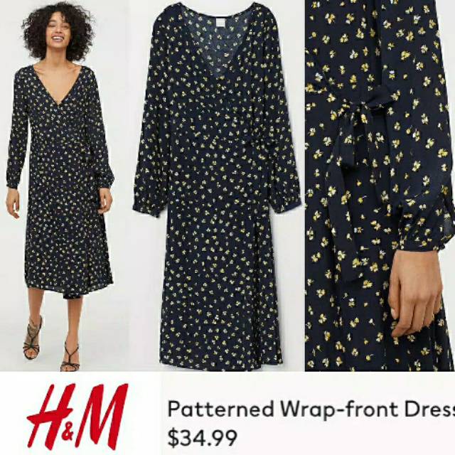 H&M Dress Floral Black Yellow