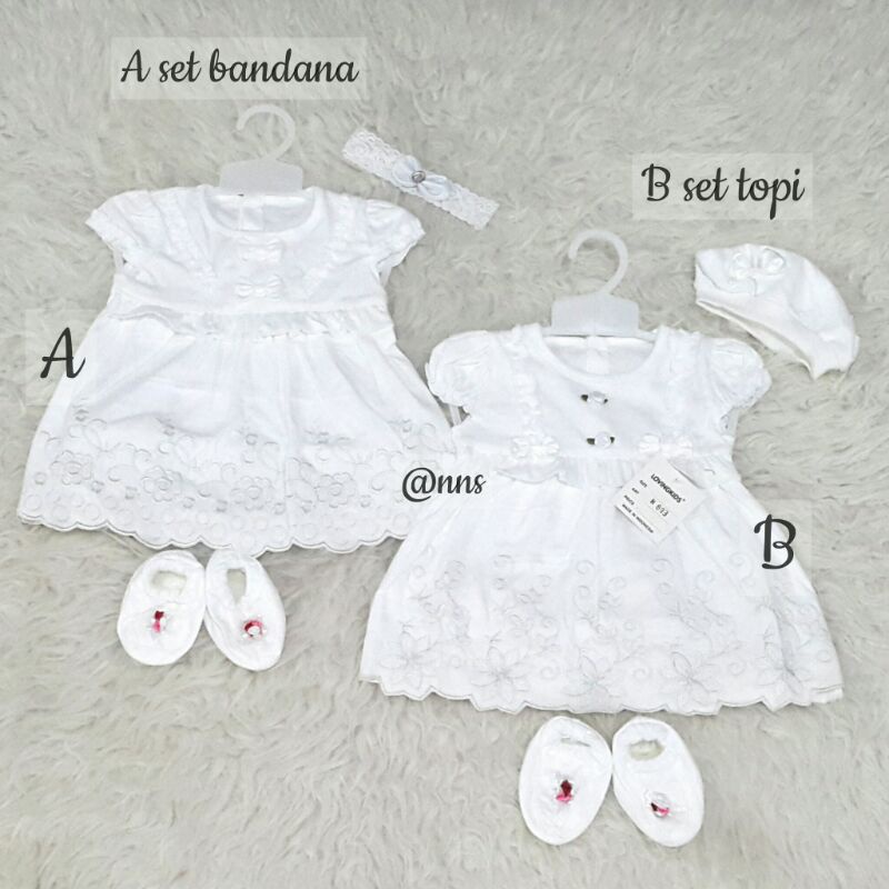 Dress set FREE HANGER BAJU setelan putih baby anak bayi perempuan newborn cocok untuk baptis, akikah, kado