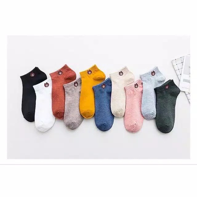 Kaos kaki Motif Beruang Brown Pria Wanita Korea Socks Line Pendek Import-2