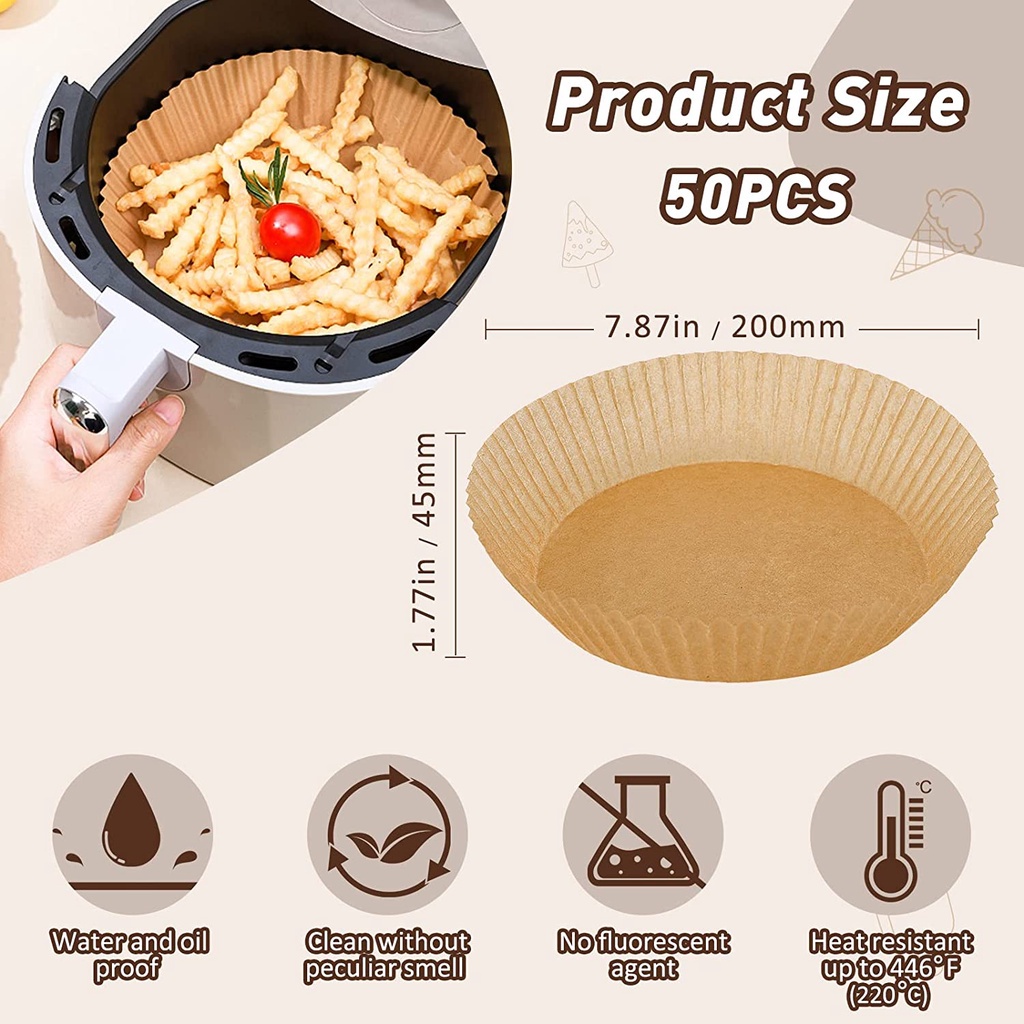 KERTAS ALAS AIR FRYER 50PCS ANTI LENGKET TAHAN MINYAK UK 20CM / KERTAS PENYERAP MINYAK