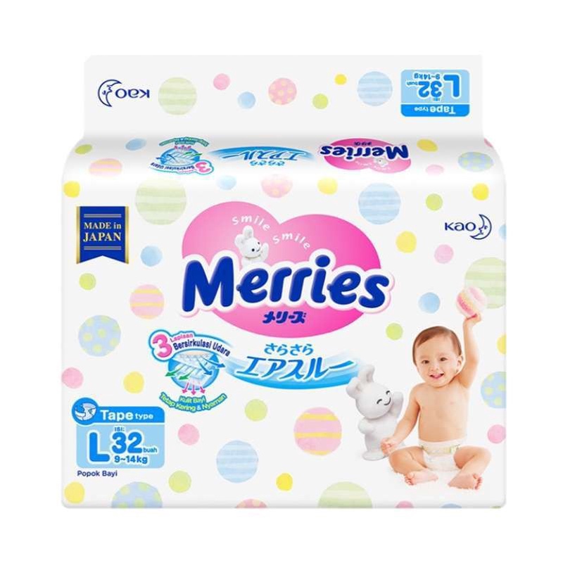 Merries Premium Tape Diaper Popok Perekat Bayi L32 L 32