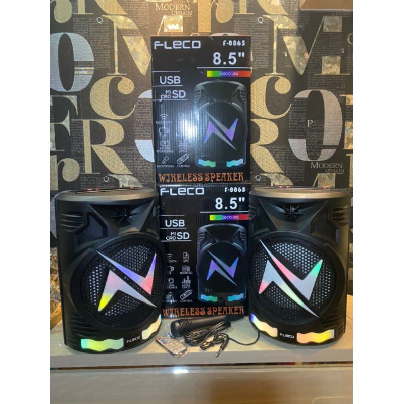 EVA FLECO SPEAKER WIRELESS + MIC KABEL F-8865 PREMIUM ORGINAL FLECO 8.5 Inchi 8865 Original