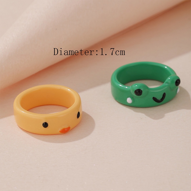 【COD】Cincin Bentuk Kartun Kodok Bahan Resin Warna-Warni Untuk Wanita