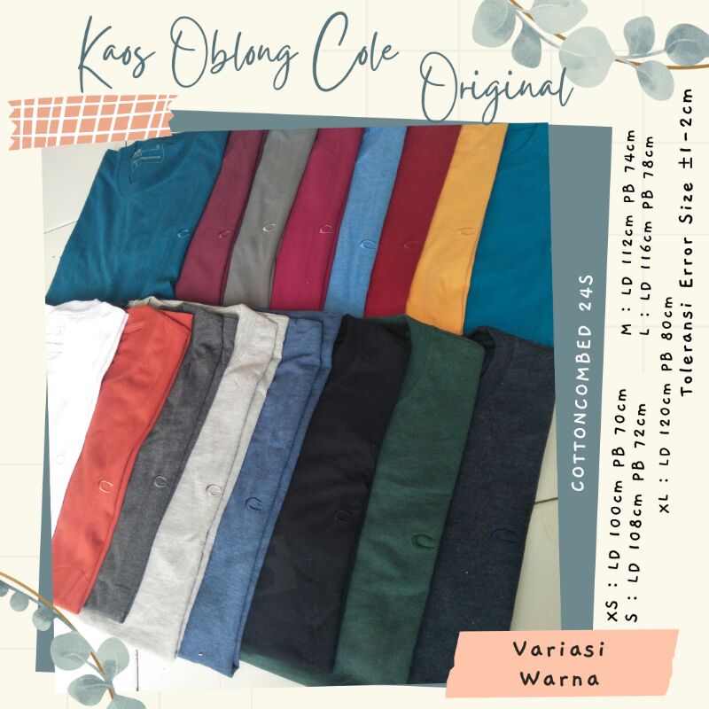 KAOS PAKAIAN TSHIRT OBLONG COLE POLOS PRIA ORIGINAL OVERSIZE BASIC PENDEK ROUND NECK BIG SIZE JUMBO 