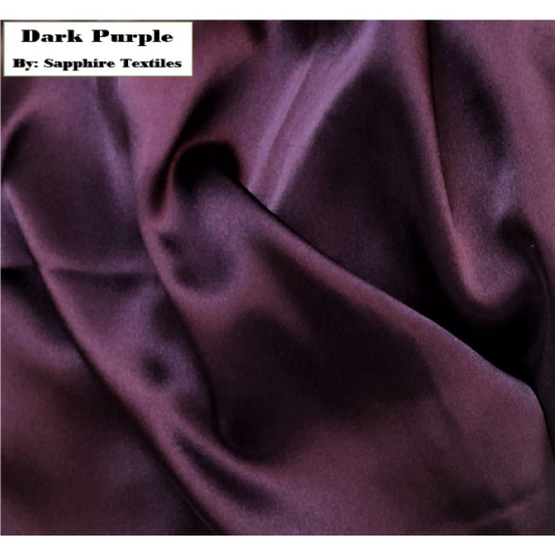 1Meter Kain Satin Silk Kilap Premium Jakarta Maxmara Lux (Jenis Bahan) Satin Bridesmaid Saten Silk Premium Kilap Bahan Satin Silk Charmuse Meteran Grosir Murah dan Bagus-Dark Purple