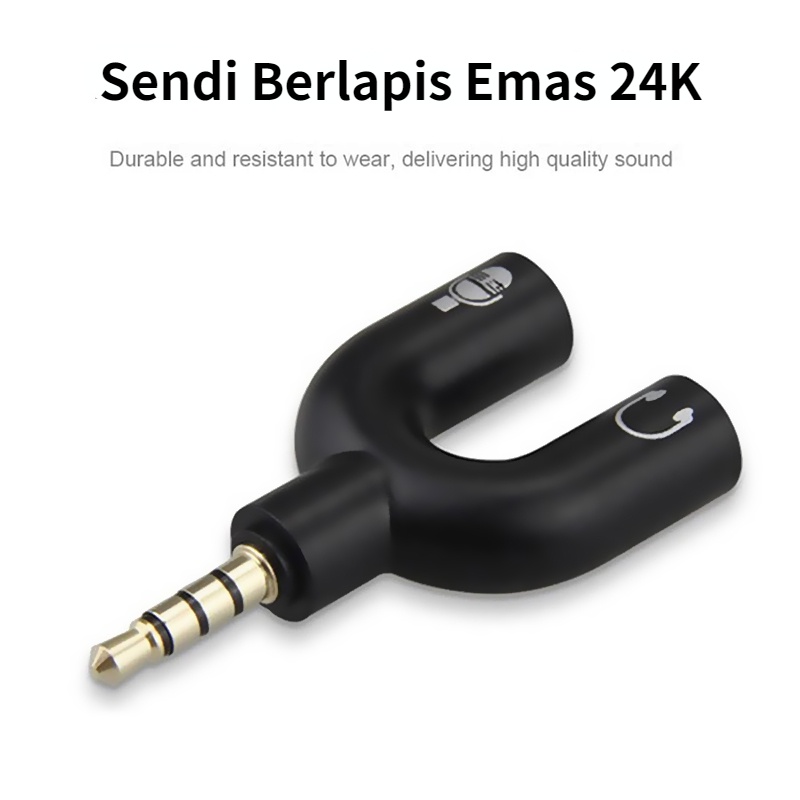 2in1 U Bentuk 3.5mm Audio Splitter Male To Dual Female Plug Stereo Audio (mikrofon &amp; stereo)