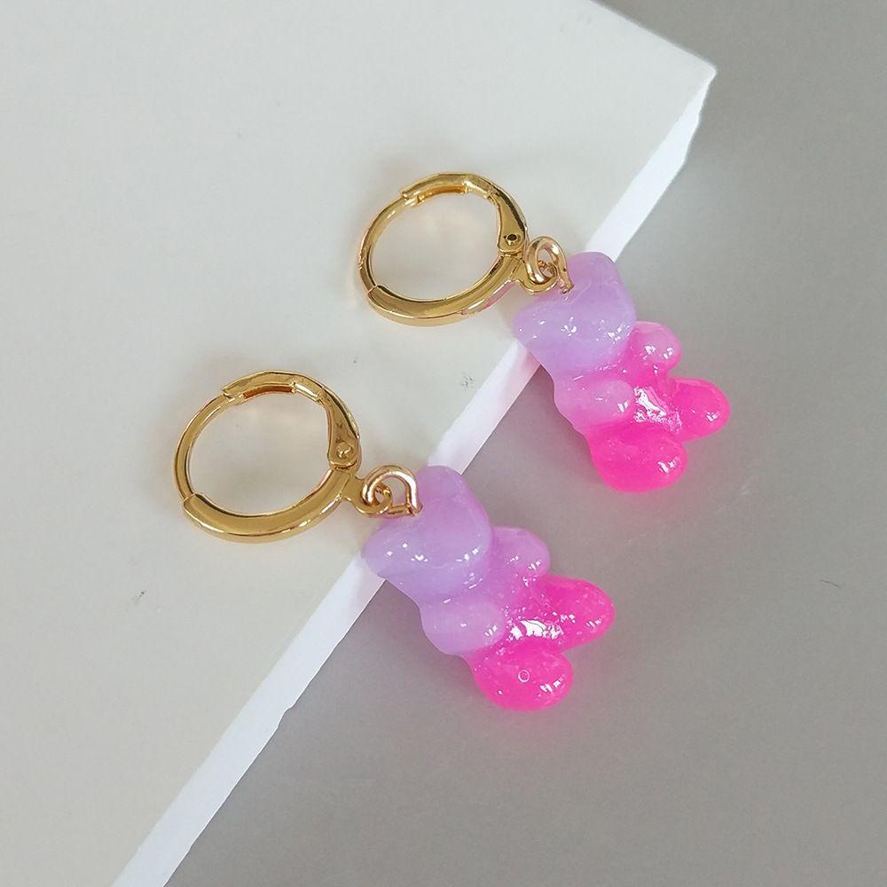 R-flower Bear Earring Wanita Fashion Charms Jelly Bear Candy Ear Stud Menjuntai Anting