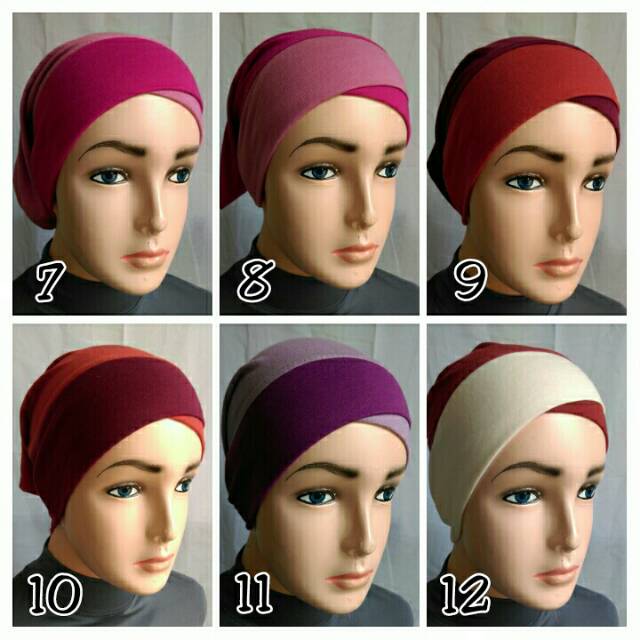 Inner Ciput Arab Silang Tumpuk Dua Warna Hijab Jilbab Kerudung