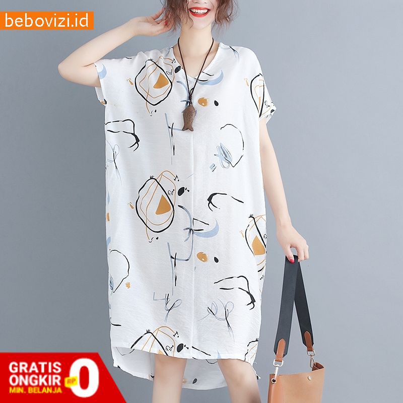 Casual Dress Summer Jumbo Longgar Wanita Midi Floral Personalit Import