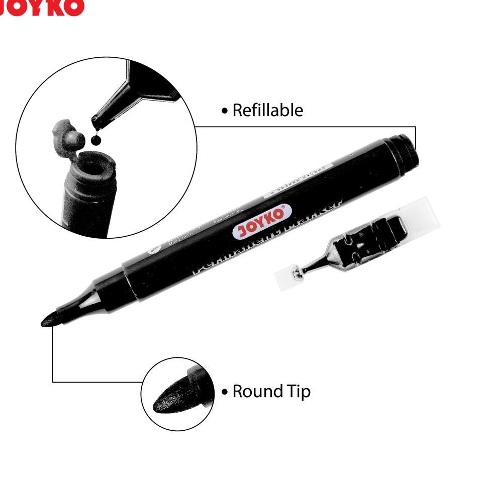 

[TERLARIS] Permanent Marker Spidol Permanen Joyko PM-34RF Round Tip Free Refill