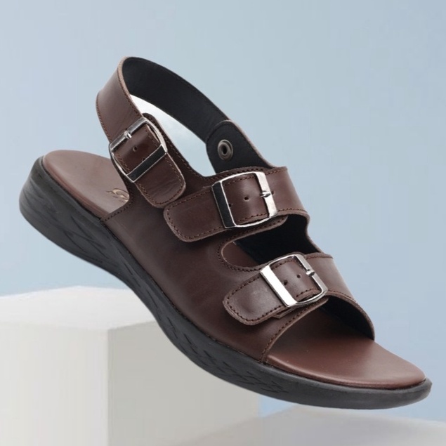 MOZZA 02 BROWN (KULIT ASLI) |ManNeedMe x GREATA| Sandal Pria Casual Sendal Slip On Kulit ORIGINAL