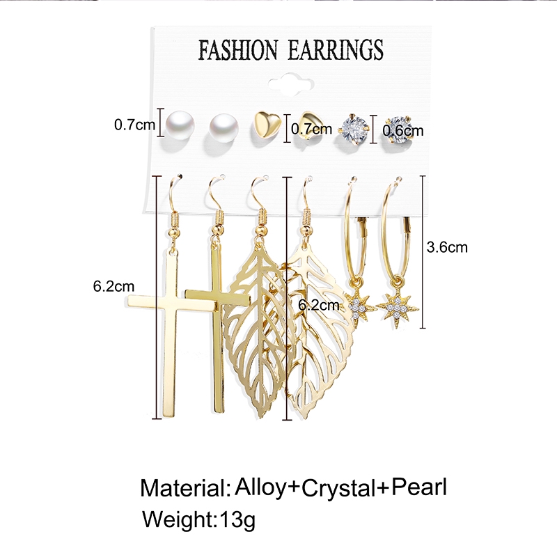 6 Pairs / Set Alloy Tassel Earring Suit Circle Sequin Pearl Acrylic Zircon Stud Earring Accessories