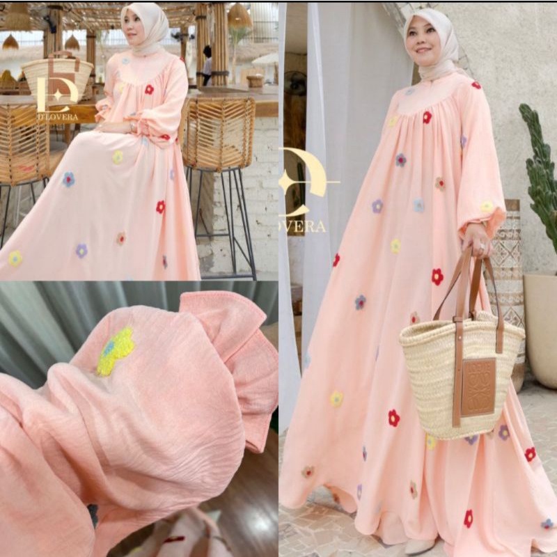 gamis Halwa Dress ORI by D'lovera Peach