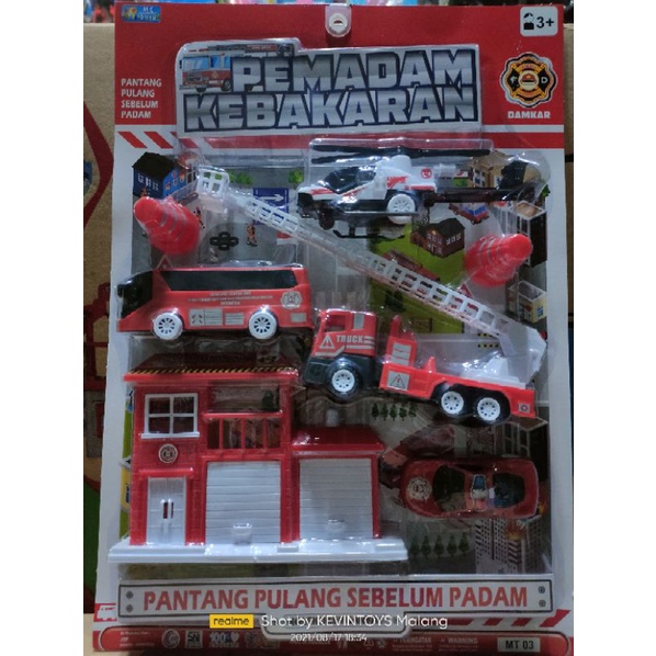 MT 03 MAINAN ANAK EDUKASI KENDARAAN PEMADAM KEBAKARAN PLUS GARASI DAMKAR / MAINAN MOBIL DAMKAR SET