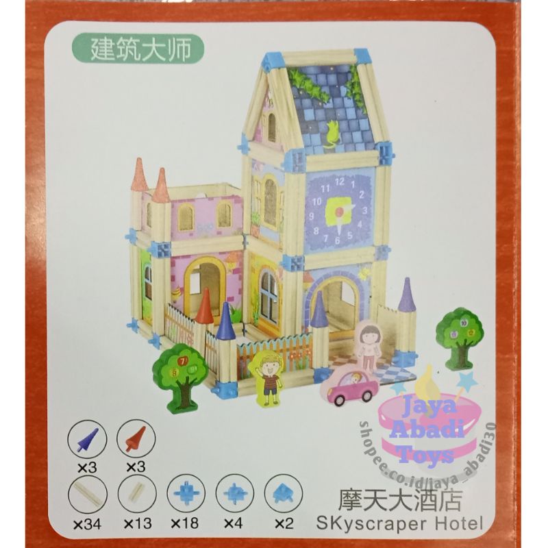 Mainan Block Puzzle Rumah Bahan Kayu Import Bagus Aman SNI