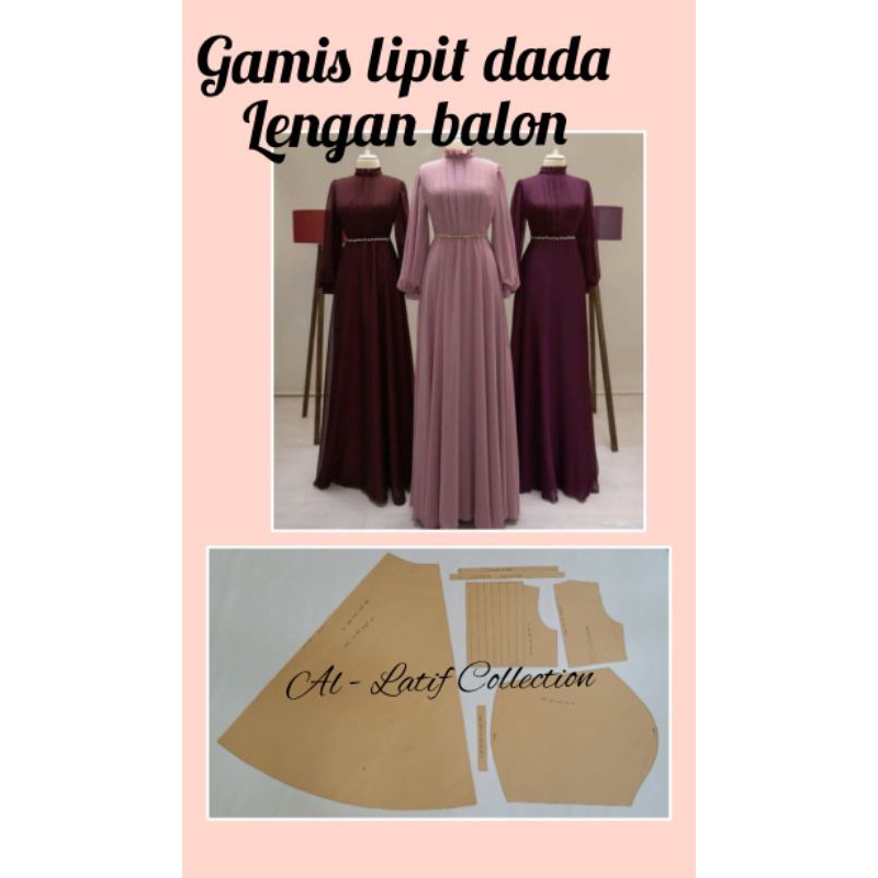 pola instan / pola jiplak lipit dada lengan balon