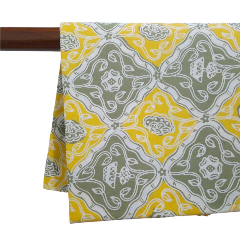 kain batik cap katun 2warna kuning motif sidomukti