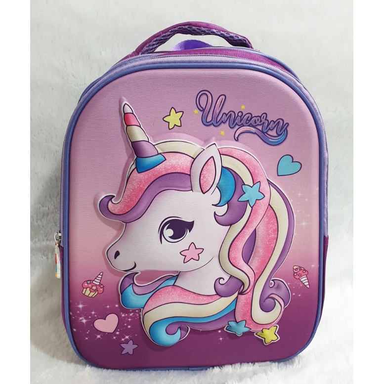 PROMO TAS TIMBUL TERMURAH Ransel 13&quot; TAS RANSEL ANAK SEKOLAH TK Perempuan Cantik GAMBAR KUDA PONY PIRANG UNGU LILAC 3D TIMBUL 2 RESLETING IMPORT ( PIRANG 3D 13&quot; )