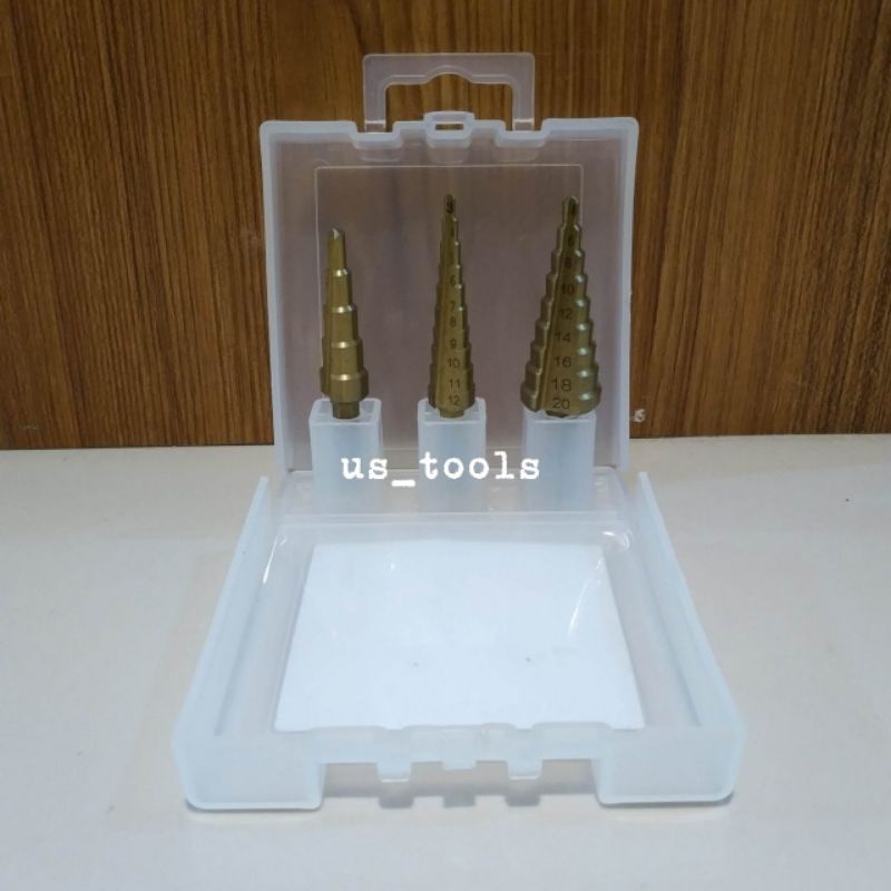 MATA BOR 3PCS STEP DRILL mata bor pagoda besi kayu plastik kerucut cone drill